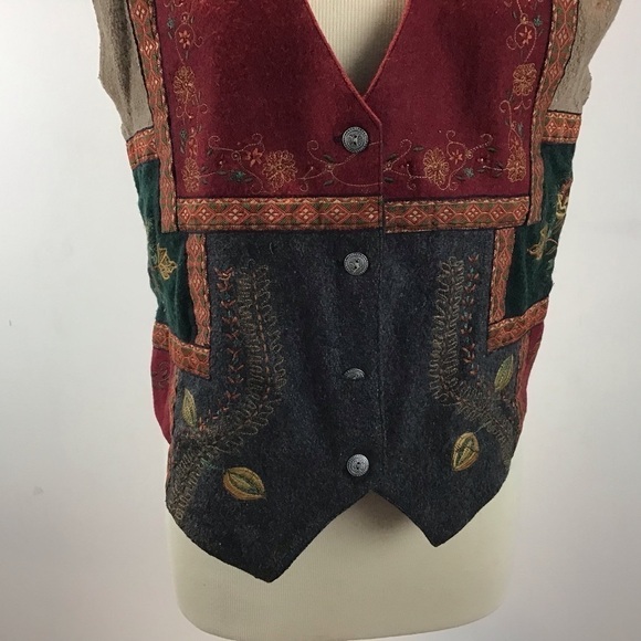 Vintage Wool Embroidered Patchwork Tantrums Vest with ribbon braid trim S large - Picture 8 of 12